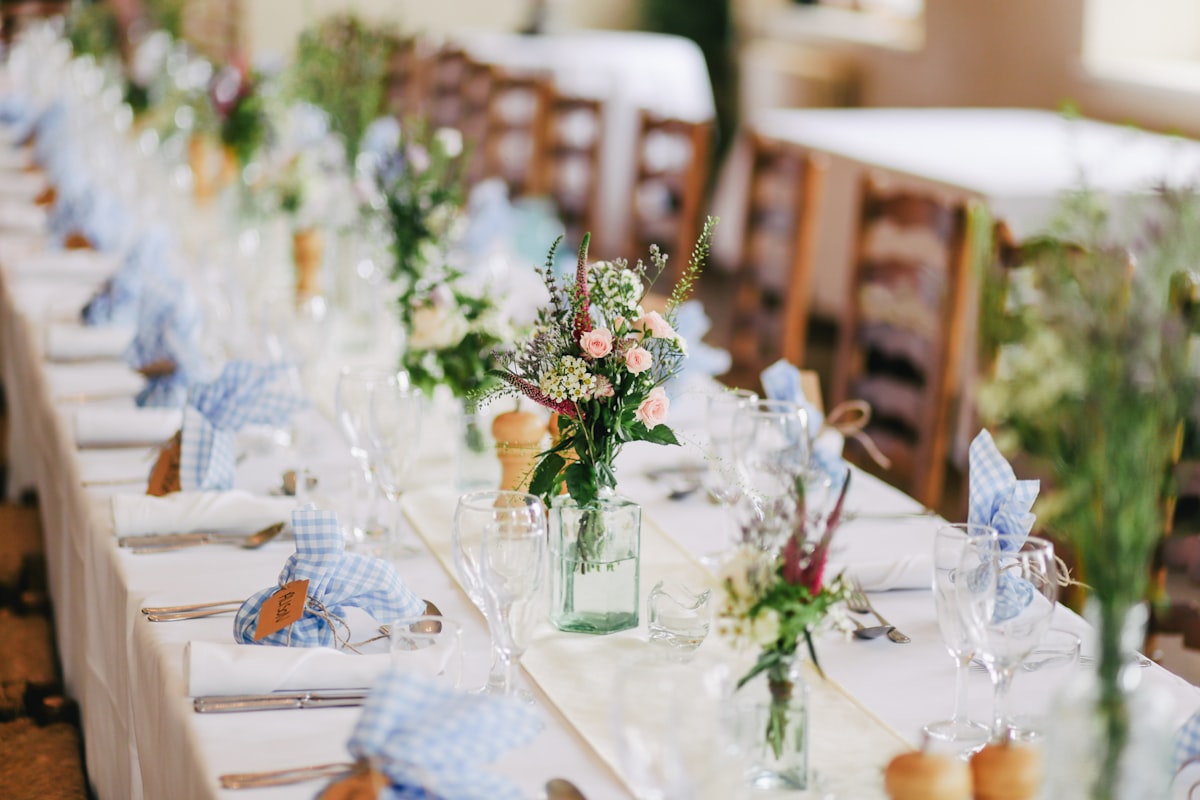 Romantic dinner setup under string lights