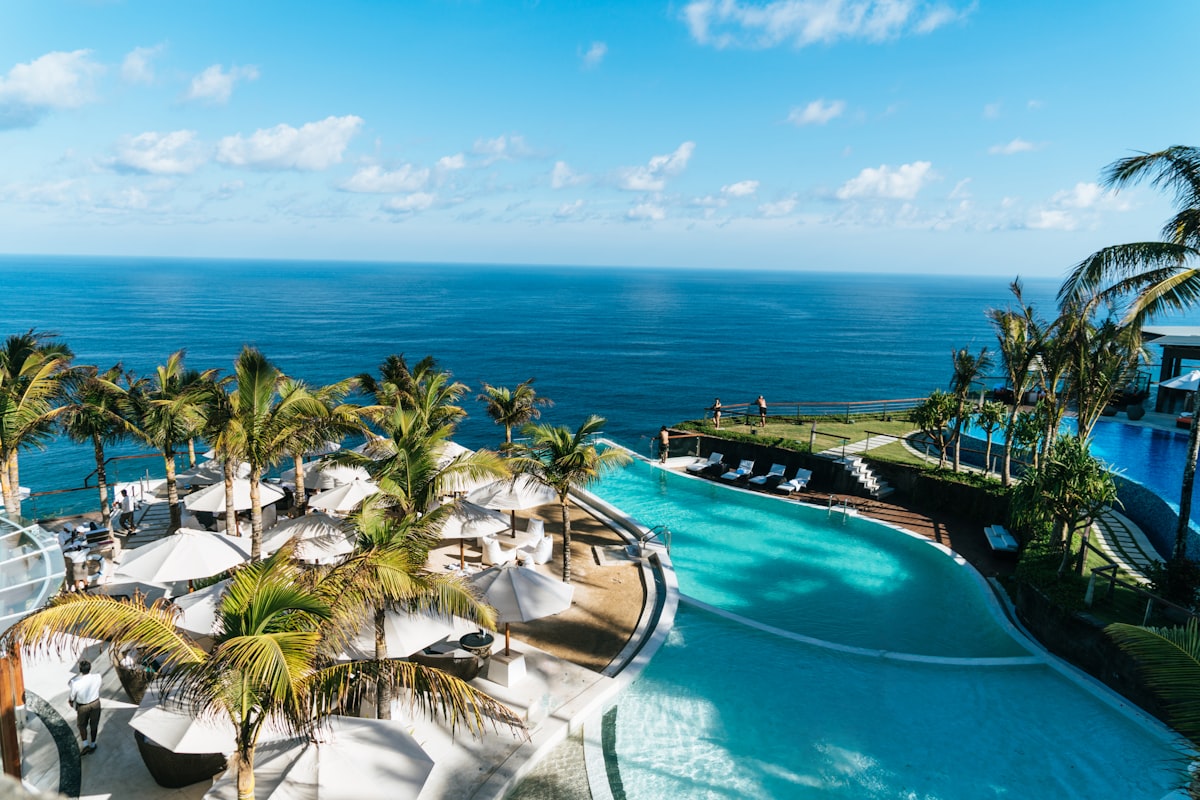 The 16-metre pool lined with palm trees